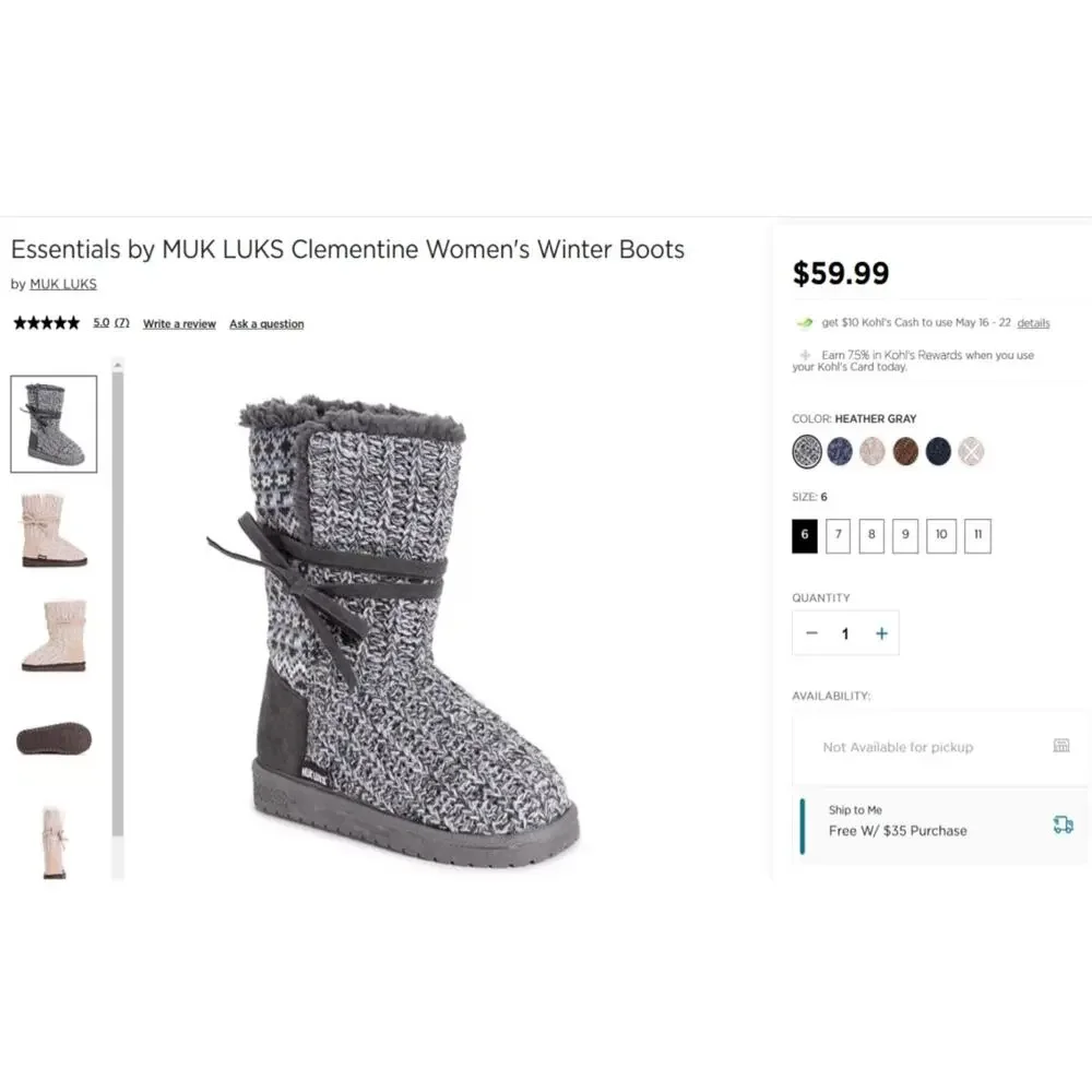Essentials by MUK LUKS Heather Gray Clementine Women's Winter Boots